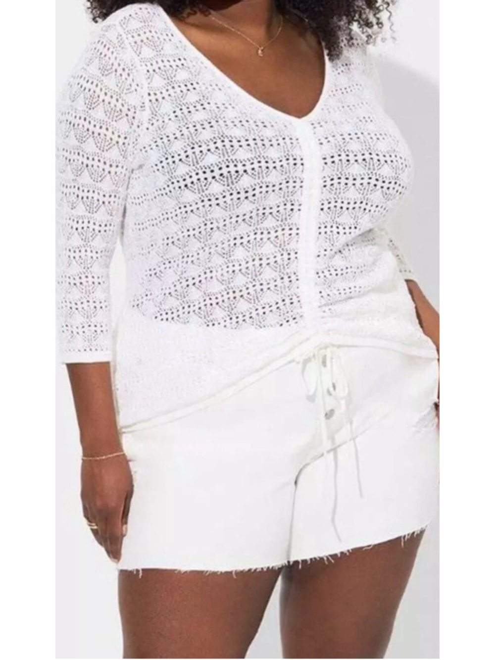 Torrid 3X Plus Open Crochet Cotton Lace White Cream V-neck Coverup Mesh Top NEW
